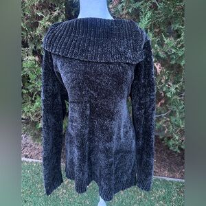 Karen Scott Women’s Plus Size Black Chenille Knit Split Cowl Neck Sweater S 1X